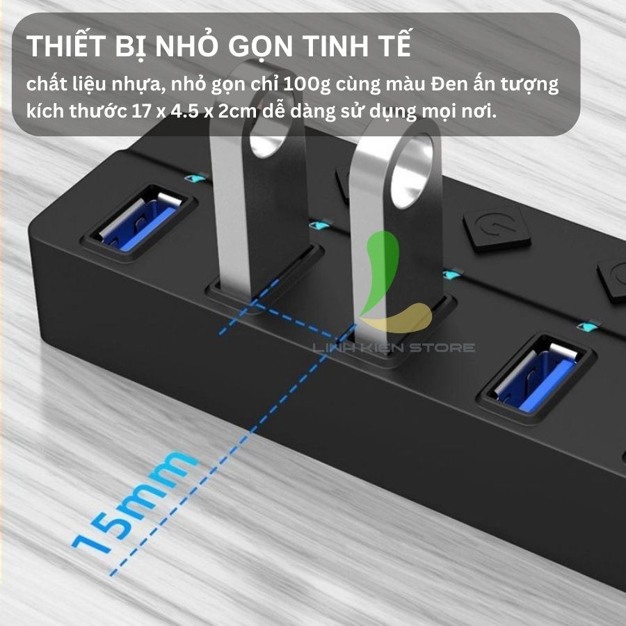 Bộ chia USB 7 cổng USB 3.0 - Hub USB tốc độ cao có đèn led hỗ trợ máy tính, PC