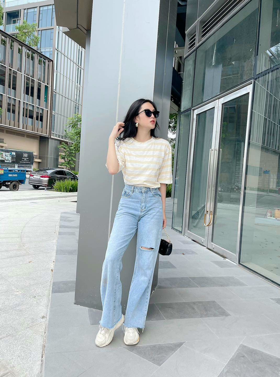 [HCM]Áo Thun Sọc Form Rộng Tay Lửng