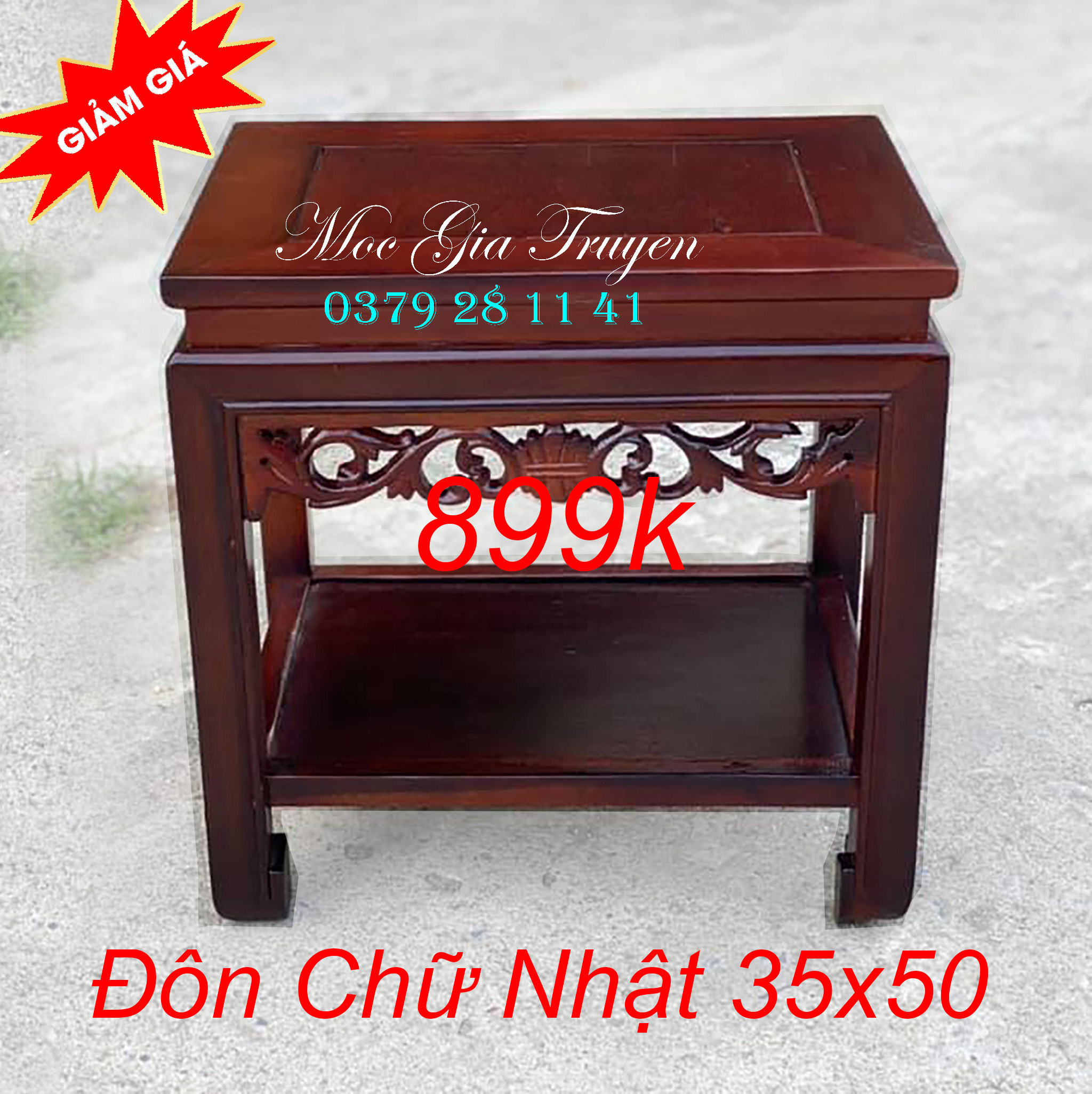 Đôn đế chữ nhật chiện kê đồ trang trí gỗ gụ mặt 35x50 cao 50,60,70,80cm