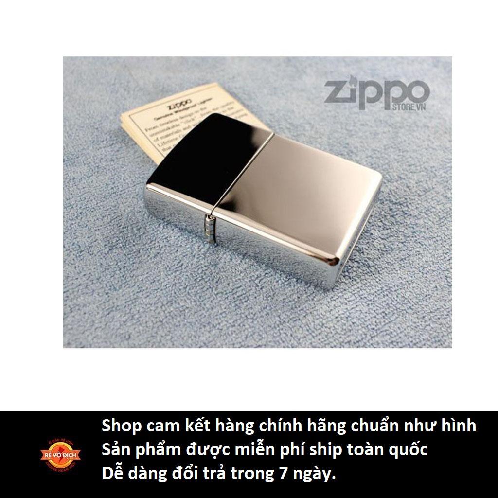 Bật Lửa Zippo Mỹ Bạc Chrome High Polished C-15  tặng bấc đá