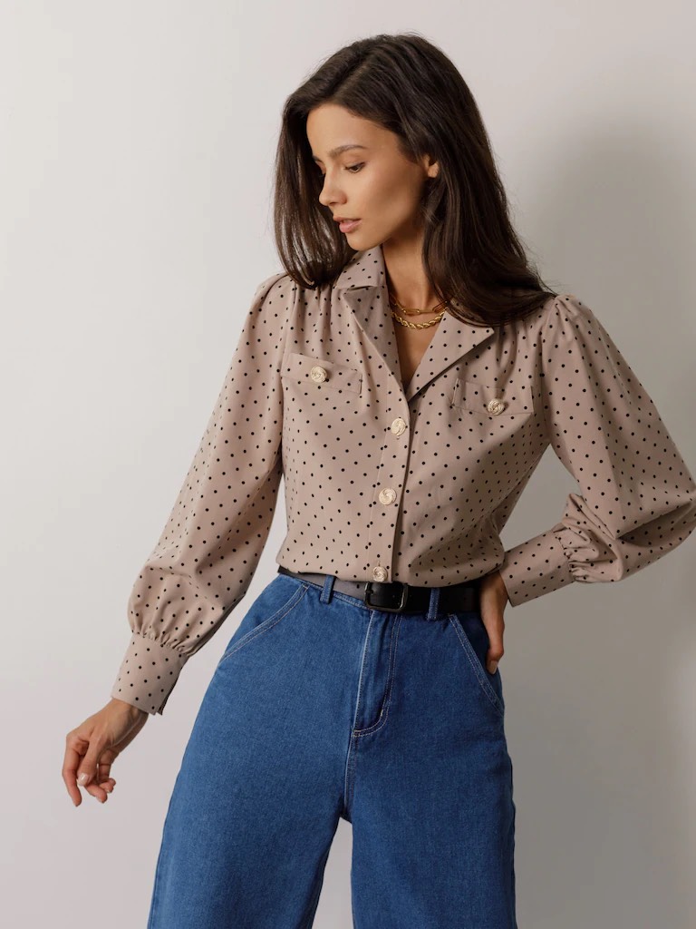 Áo smi H@BBS linen thun nút chấm bi