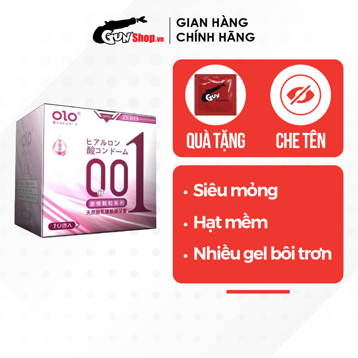 Bao cao su OLO 0.01 Zero Hồng - Siêu mỏng, nhiều gel bôi trơn - Hộp 10 cái | GUNSHOP VIỆT NAM