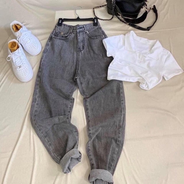 ♻️SET BAGGY XÁM NẮP + CROPTOP PETTER TRƠN