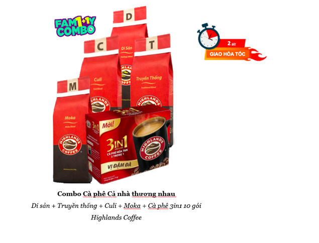 BÁO GIÁ Cà Phê Highland Moka | Shopee Lazada Sendo Tiki mới nhất 2 Combo Cà phê Cả nhà thương nhau Cà phê Highlands Rang Xay Di sản, Truyền thống, Culi, Moka, Hộp 3in1 10 gói