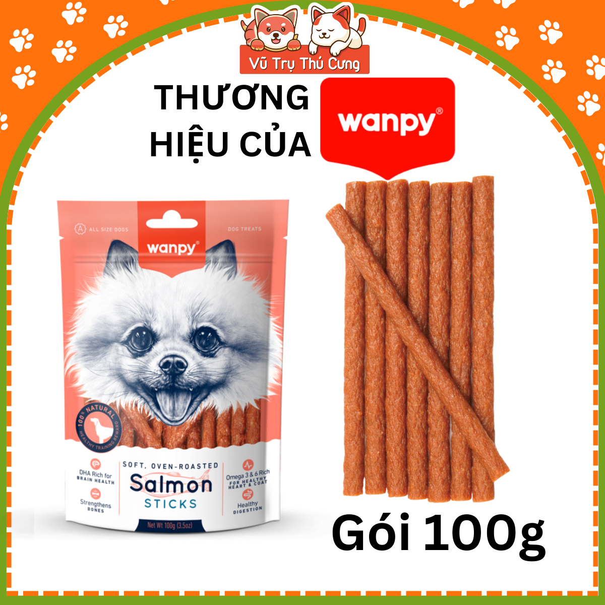 Snack Que thưởng cho chó Wanpy vị cá hồi 100g