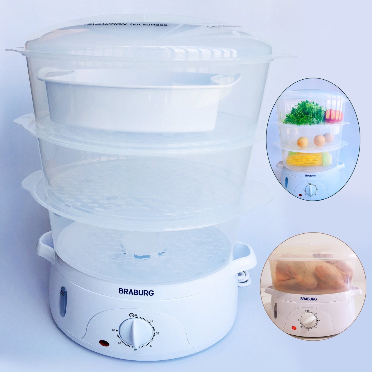 ( Chính Hãng Model 2022) Nồi hấp 3 tầng Braburg 9L B3K