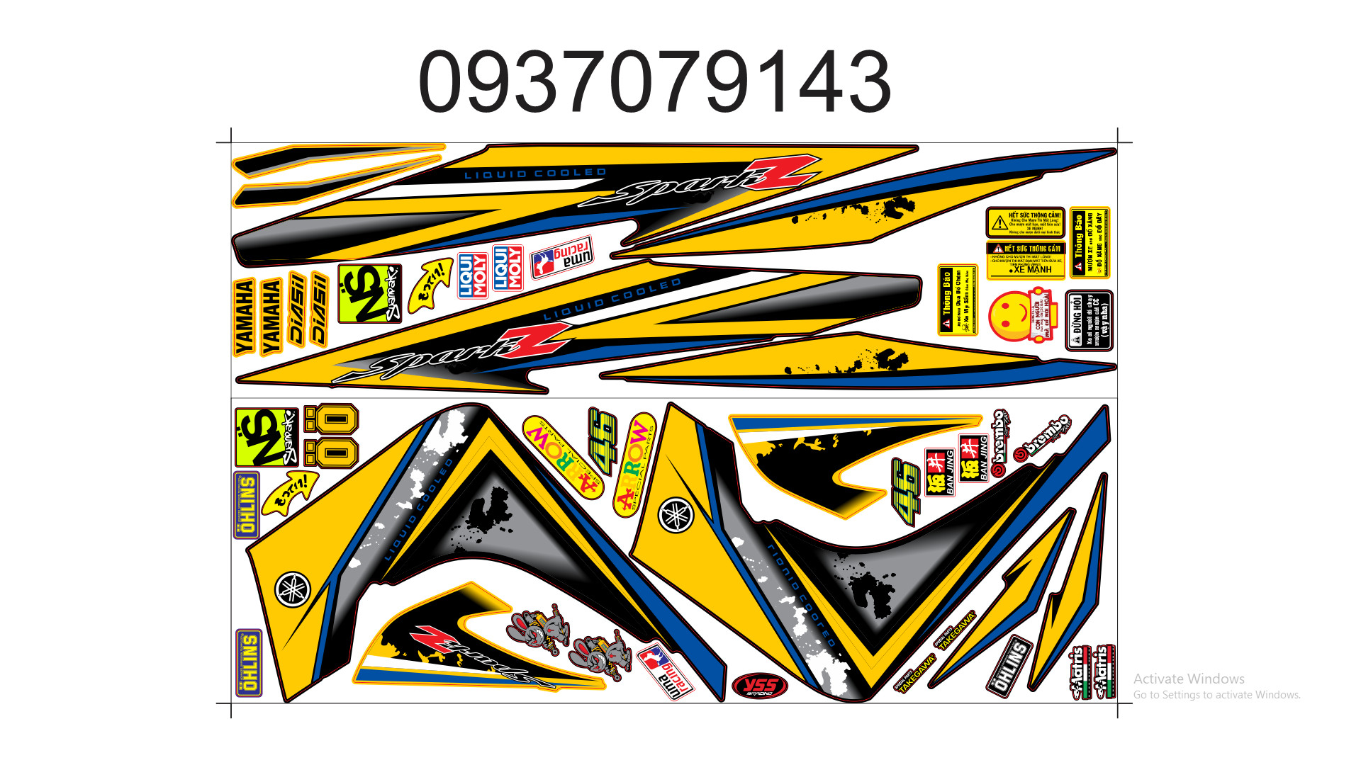 Tem rời exciter spark z 2010 vàng đen
