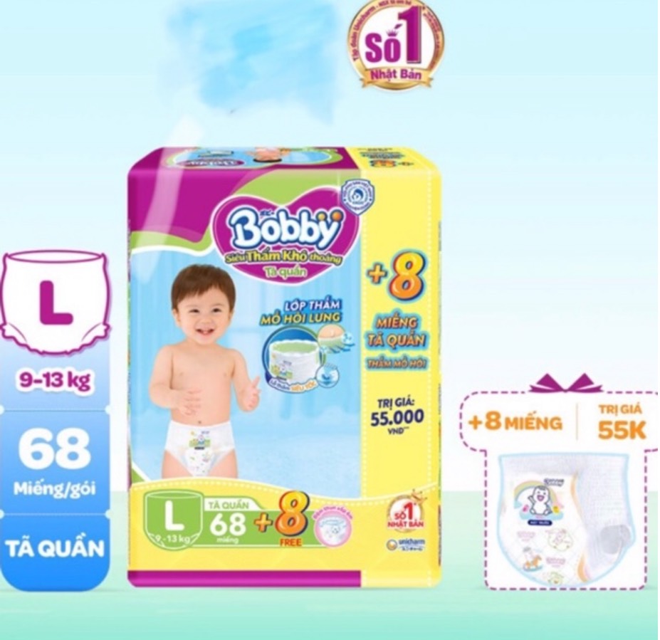 [HCM][TẶNG THÊM 8 MIẾNG] Bỉm/tã quần Bobby chọn size M74L68XL62XXL56