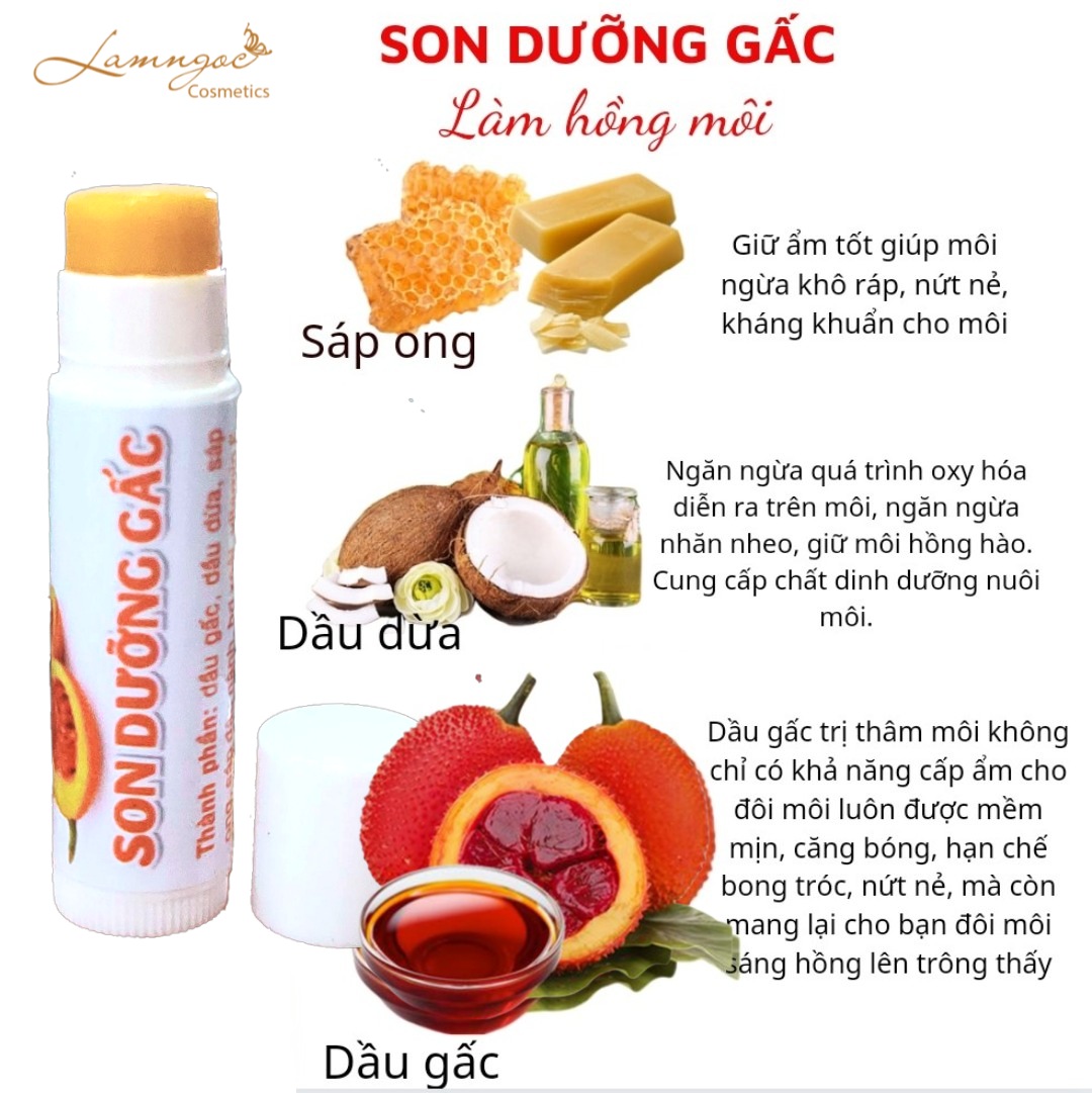 [Freeship] Son dưỡng gấc handmade dưỡng mềm môi, ngừa khô ráp, nứt nẻ môi, hỗ trợ điều trị thâm môi do chì, cải thiện giúp môi hồng tự nhiên, son không chì, dùng được cho mẹ bầu và trẻ nhỏ - Gami Home
