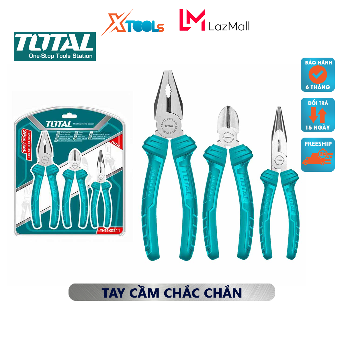 Set of 3 pliers, cutting pliers, sharp nose pliers total THT1K0311 | set nippers multi-purpose consists of three kinds of teeth 7 ", long Nose 6", 6 ", top nippers polished and anti-rust