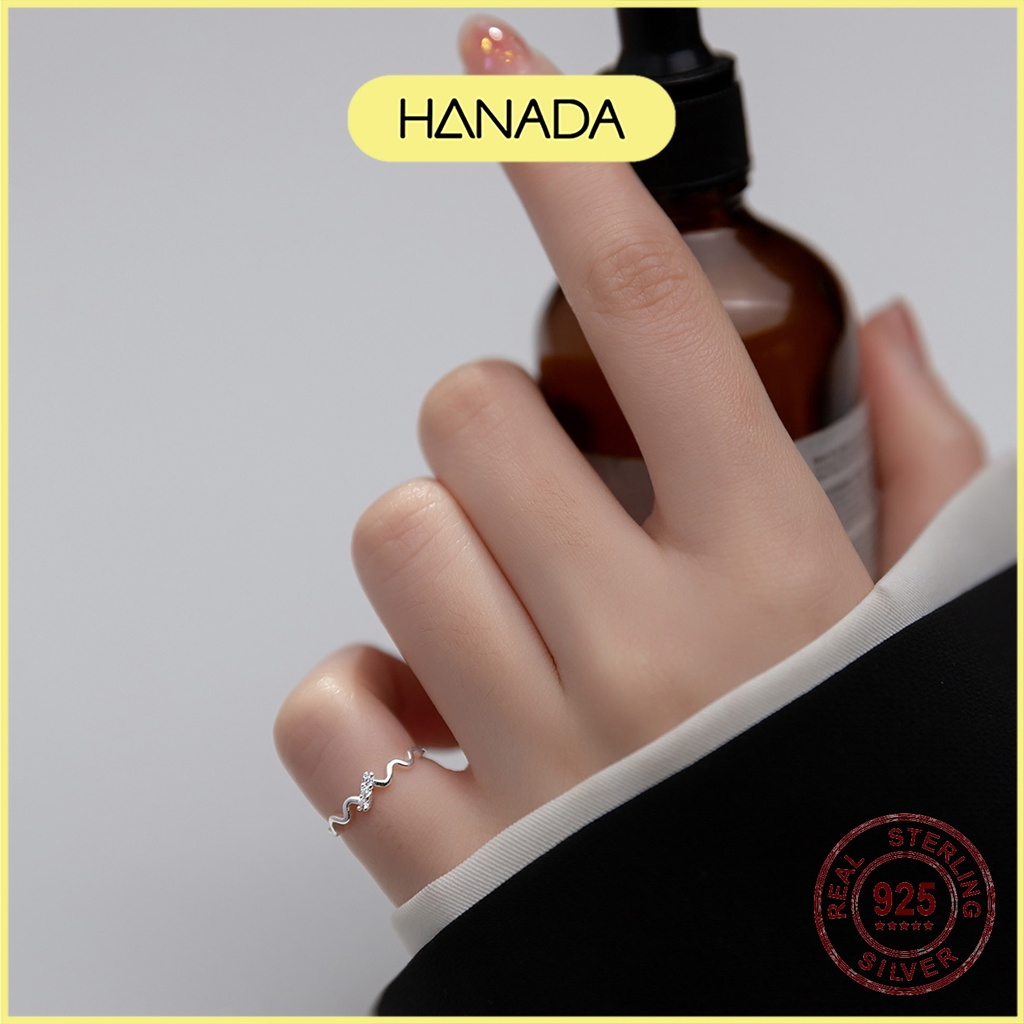 Nhẫn Bạc 925 Hanada Ngón Út zic zac 3 đá 0084