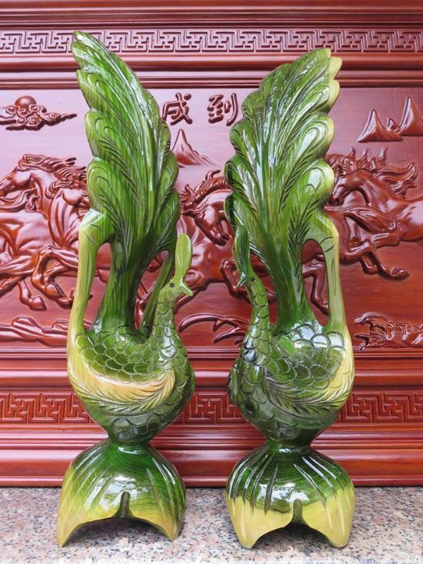 CẶP CHIM CÔNG LÀM TỪ GỖ ĐỔI MÀU CAO 65CM X 20CM ( CAO X NGANG  )