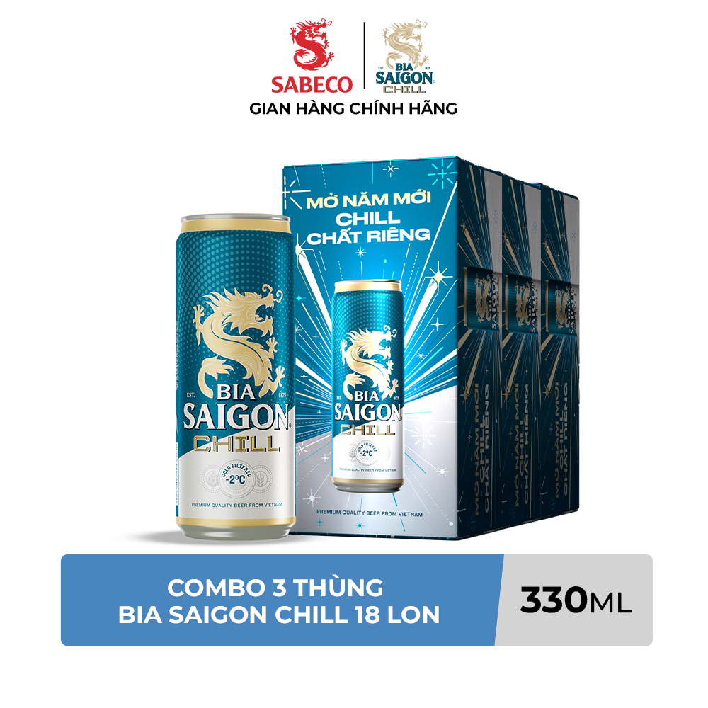 Nồng Độ Cồn 4.6% - Combo 3 Thùng 18 Lon Bia Sài Gòn Chill 330ml