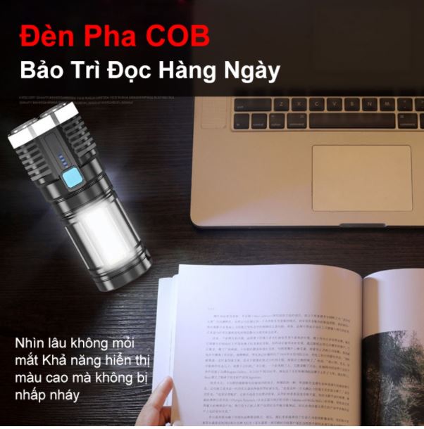 Đèn Pin Siêu Sáng 4 Led 4 Chế Độ Chiếu Sáng cổng sạc pin USB