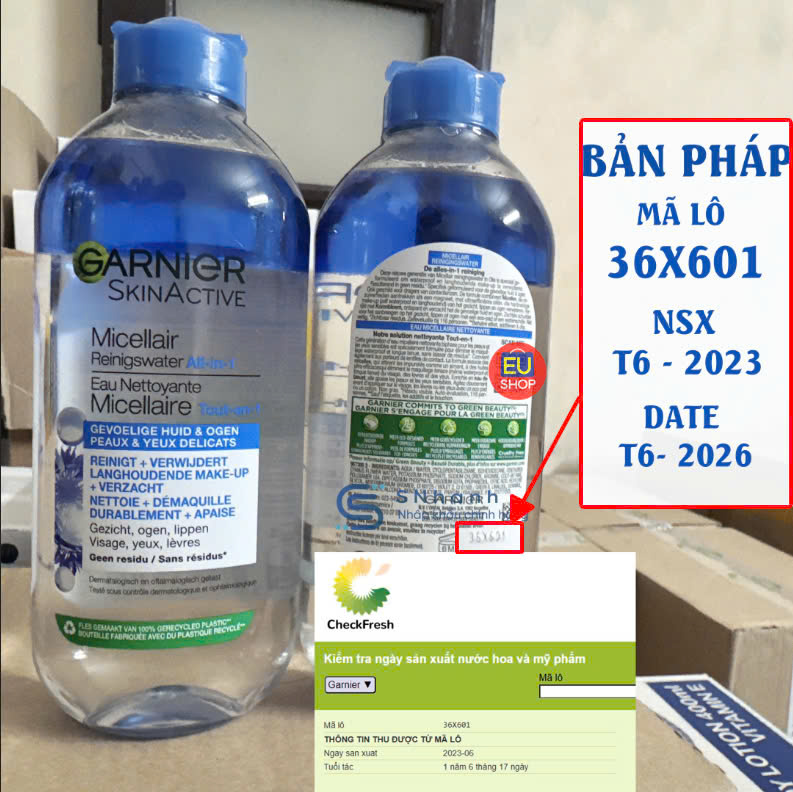 Tẩy trang Garnier Micellar bản Nga Đức Pháp - Lọ 400ml
