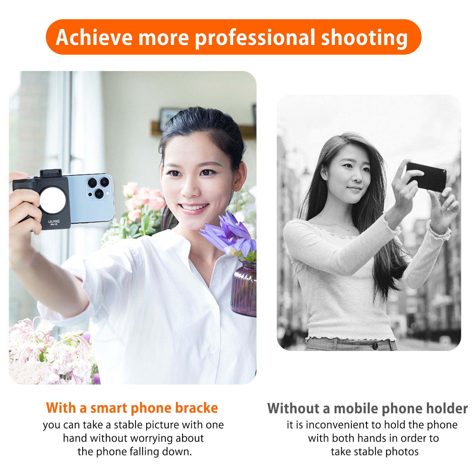 UURIG PH-10 Capgrip Handheld Selfie Booster Hand Grip Bluetooth Remote Control Shutter with Fill Light Lamp for Mobile Phone