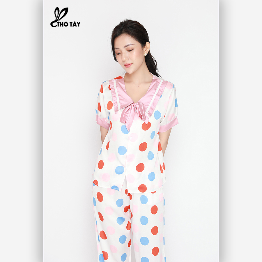 Đồ Ngủ Pijama Lụa Satin Cổ Bèo Nơ - THỎ TÂY DB265B309