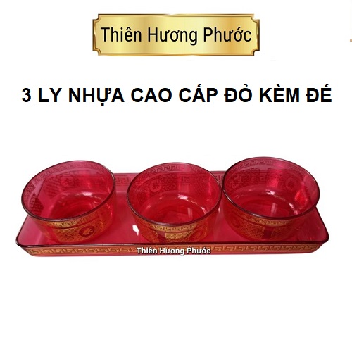 Bộ 3 ly, 5 ly cúng nhựa đỏ cao cấp