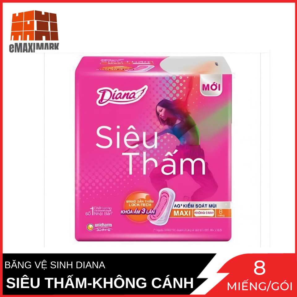 [HCM ship 2h] Băng Vệ Sinh Diana Siêu Thấm Maxi (Dày) Không Cánh Gói 8 Miếng