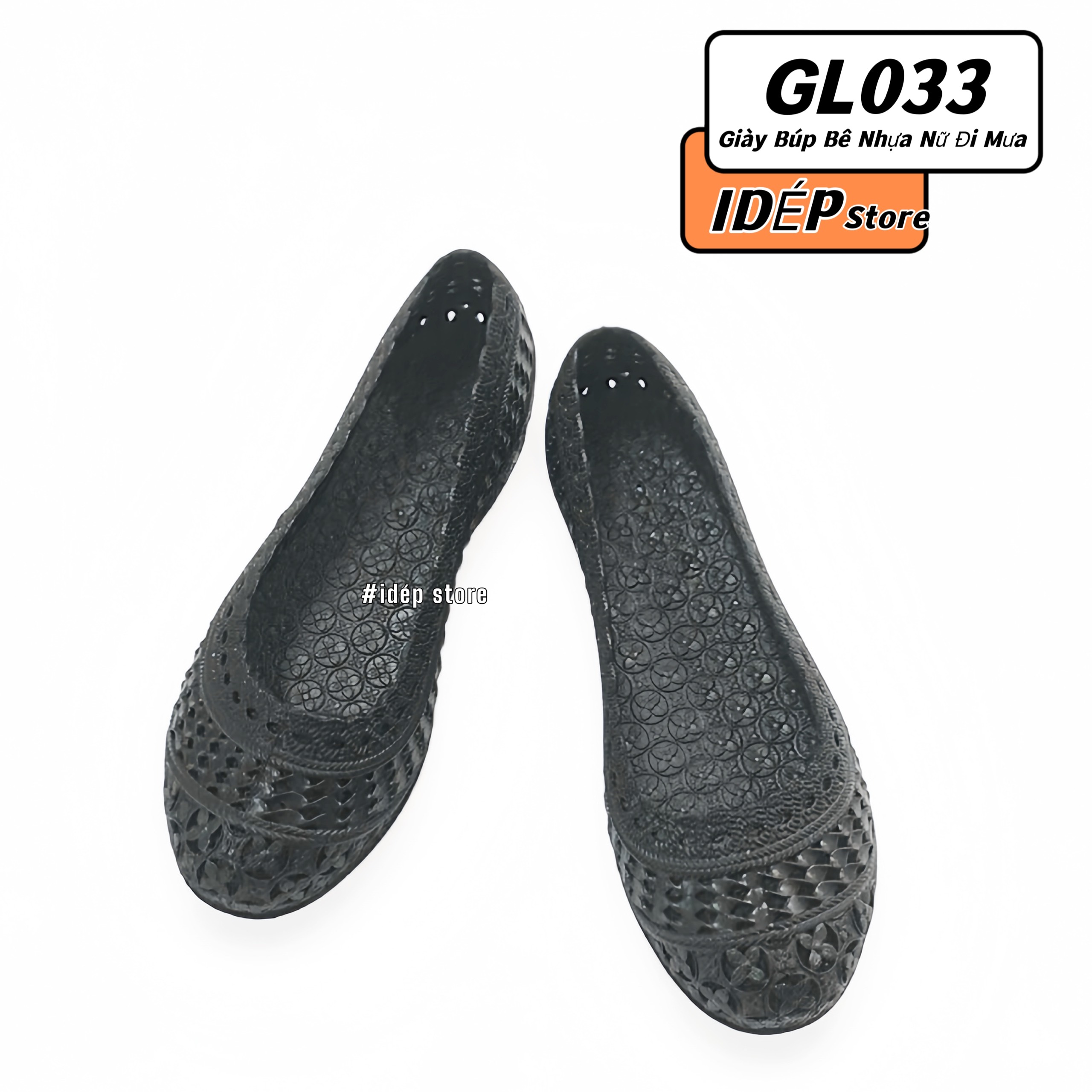 [HCM] Giày Búp bê nhựa dẻo lỗ thoáng khí đê bệt mũi tròn Công sở đi mưa chống trơn trượt GL011 - iDép Store