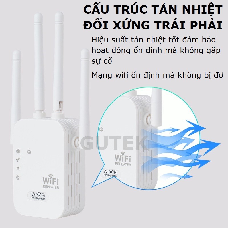 Bộ kích sóng wifi 4 râu Gutek KS1 tốc độ 300mbps 1200mbps phát xuyên tường kết nối xa sóng mạnh