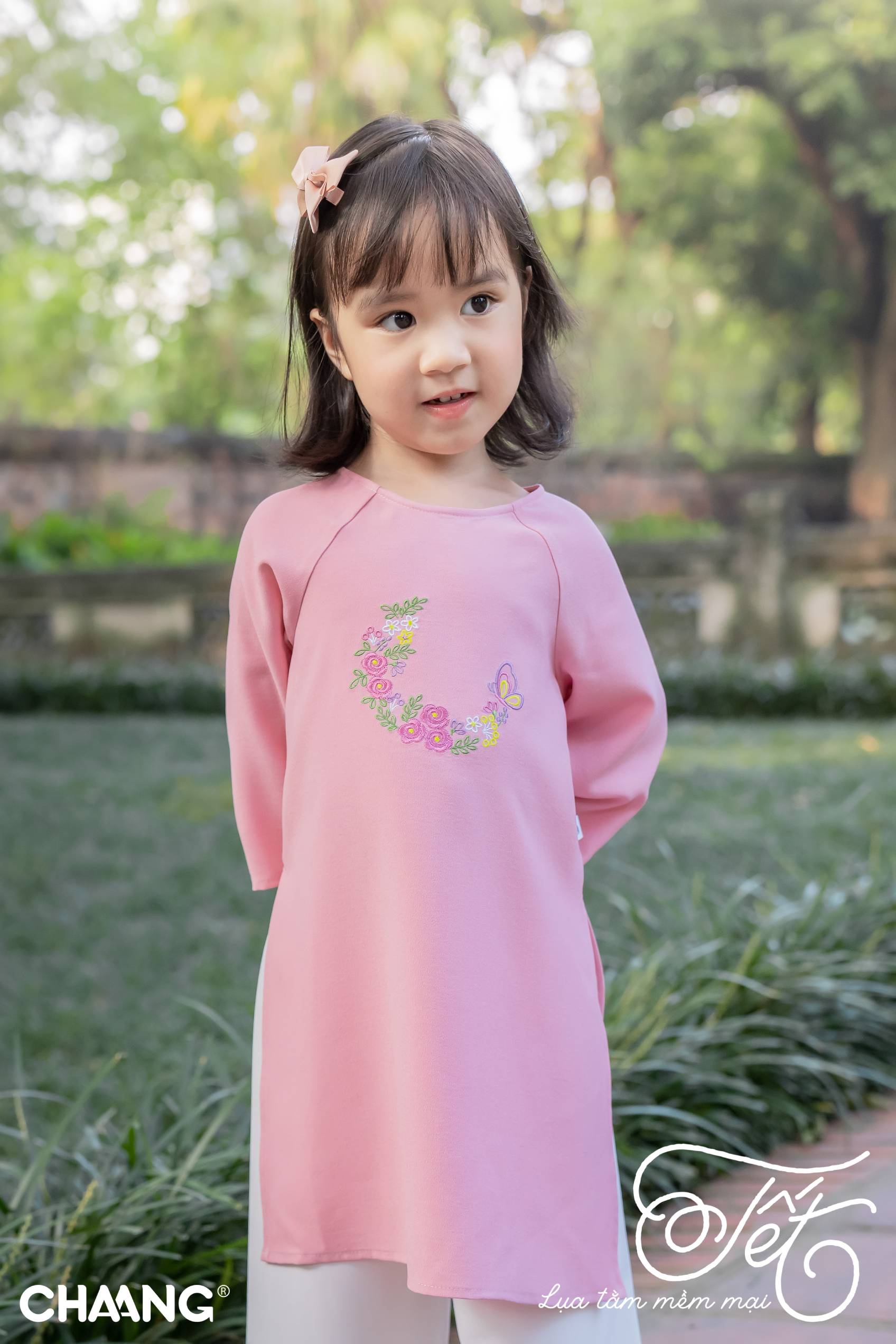 [CHAANG] Bộ áo dài bé gái Chaang hồng