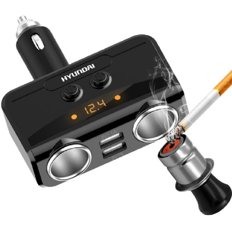 Bộ chia tẩu sạc ô tô, xe hơi HY-32 hiển thị điện áp ắc quy, tích hợp 2 cổng USB, điện áp 3.1A (Màu đen)