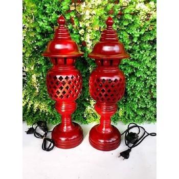Cặp đèn thờ gỗ cao 23cm