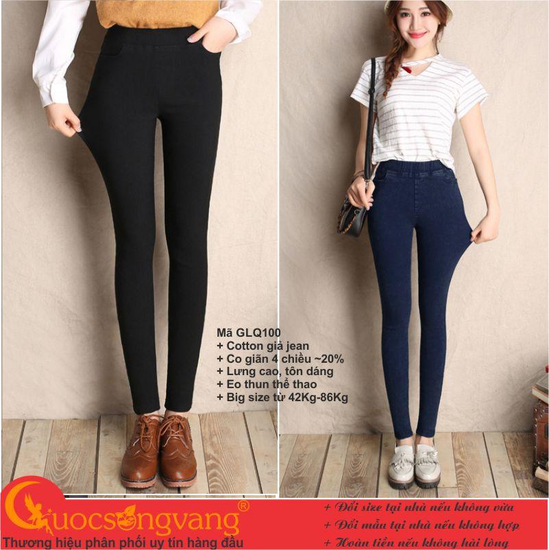 Quần legging nữ in kiểu jean quần cotton 2 chiều in hình jean big size GLQ100 Cuocsongvang