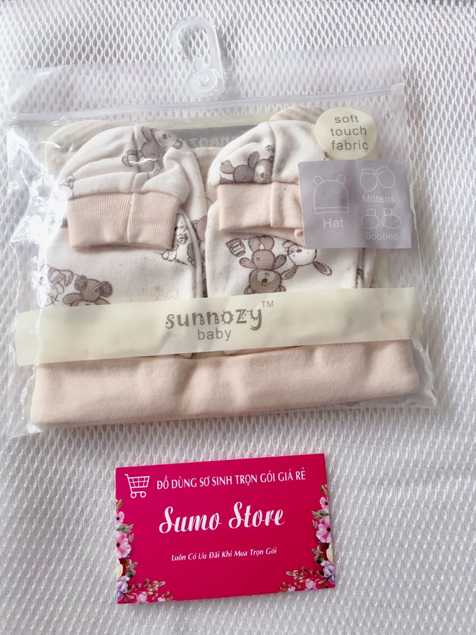 Set nón bao tay chân sơ sinh sunnozy