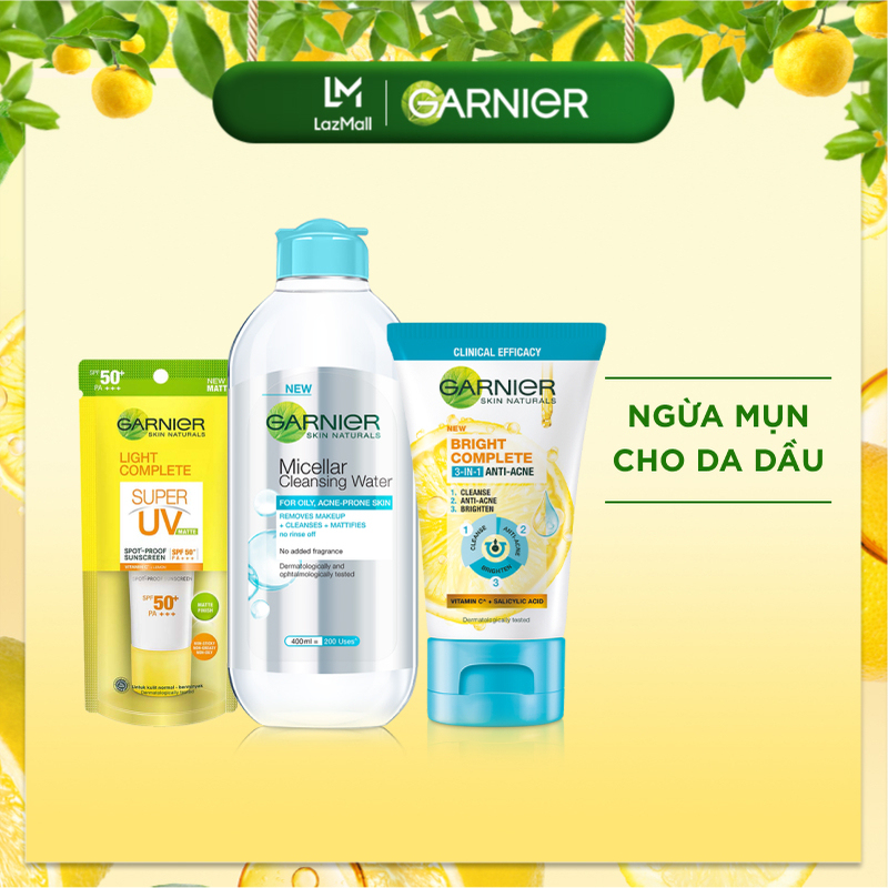 Bộ sản phẩm ngừa mụn dành cho da dầu Garnier Bright Complete giá rẻ
