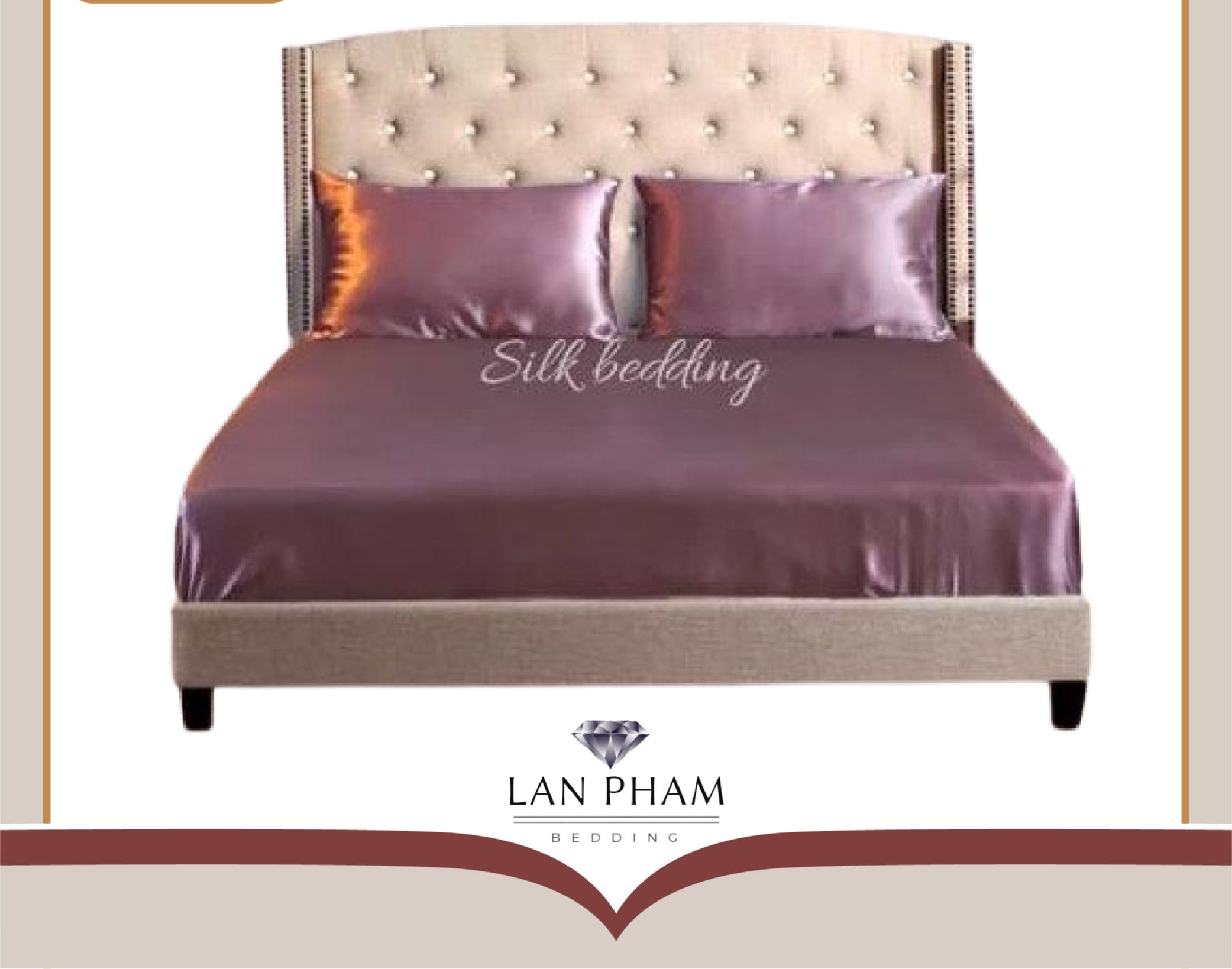 ( Lụa Loại 1) Bộ 5 Món Chăn Ga Gối Phi Lụa Lan Pham Bedding Hàng Loại 1 Mát Mịn - Hồng Tím
