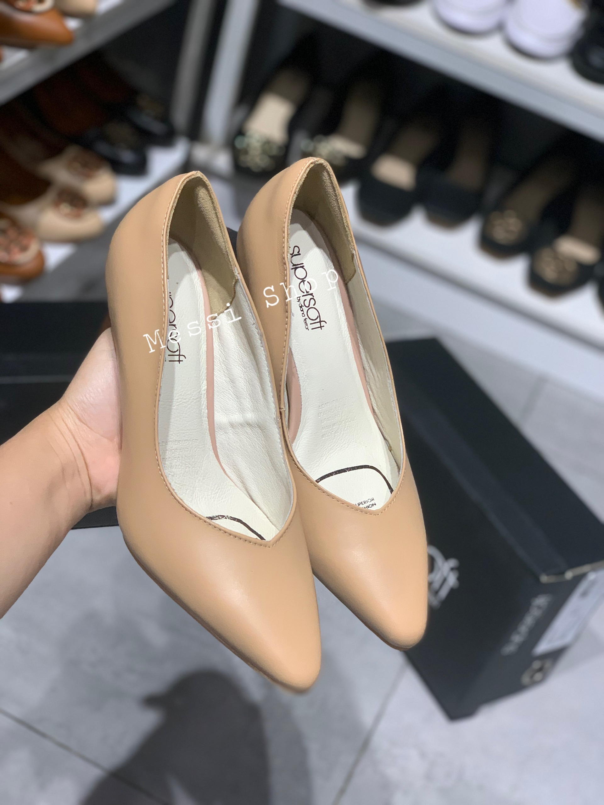 Giày công sở Supersoft 7cm bít khoét tim da thật