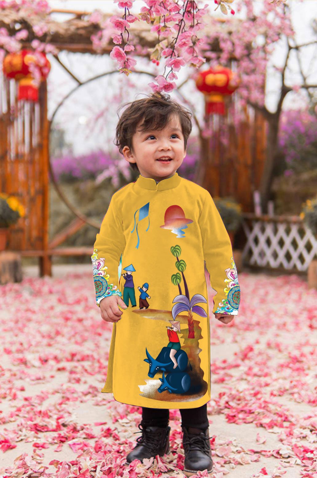 AO DAI CACH TAN HINH TRAU LANG QUE