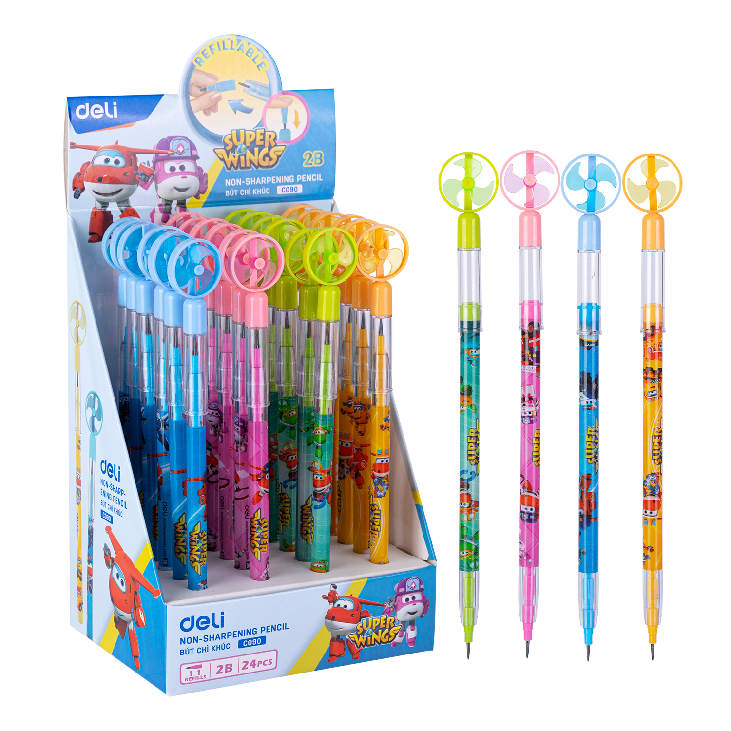 [HCM]2 cây Bút chì khúc 2B SUPERWINGS x Deli – kèm quạt - CC090