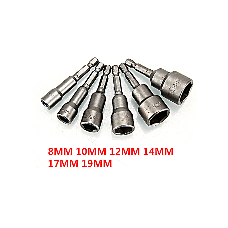 Bộ 6 đầu vặn ốc từ 8 đến19 mm - hệ mét dài 6.5 cm có nam châm hút từ tính  chuôi lục giác 6.35mm dùng cho máy cầm tay hoặc tay cầm vặn ốc