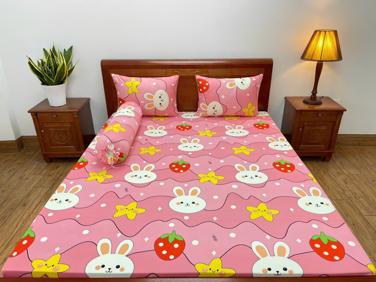 Bộ ga giường, Drap nệm Thun Lạnh Hàn Quốc 4 món họa tiết Hoạt hình