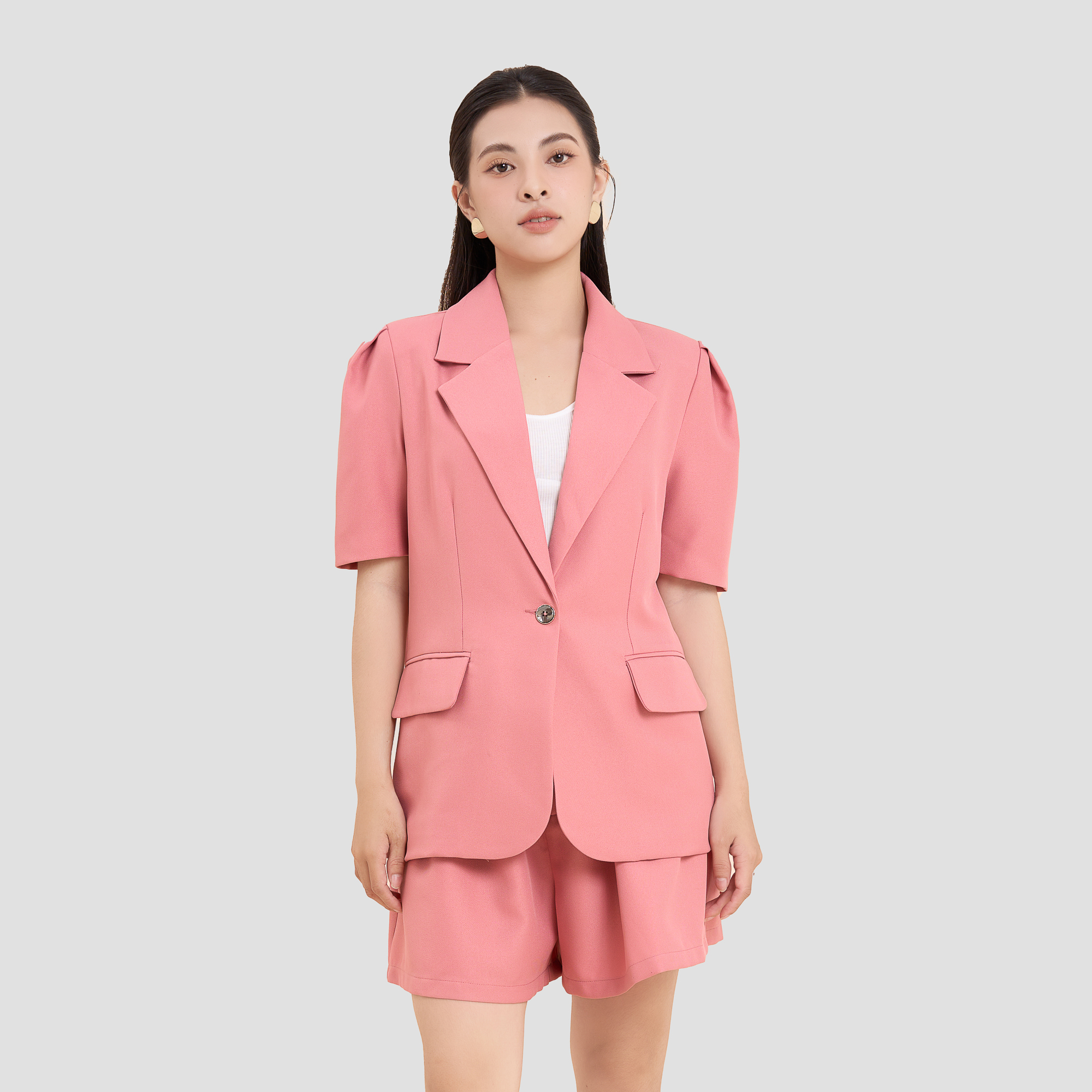 Áo blazer form rộng pho xéo tay phồng ngắn Maybi