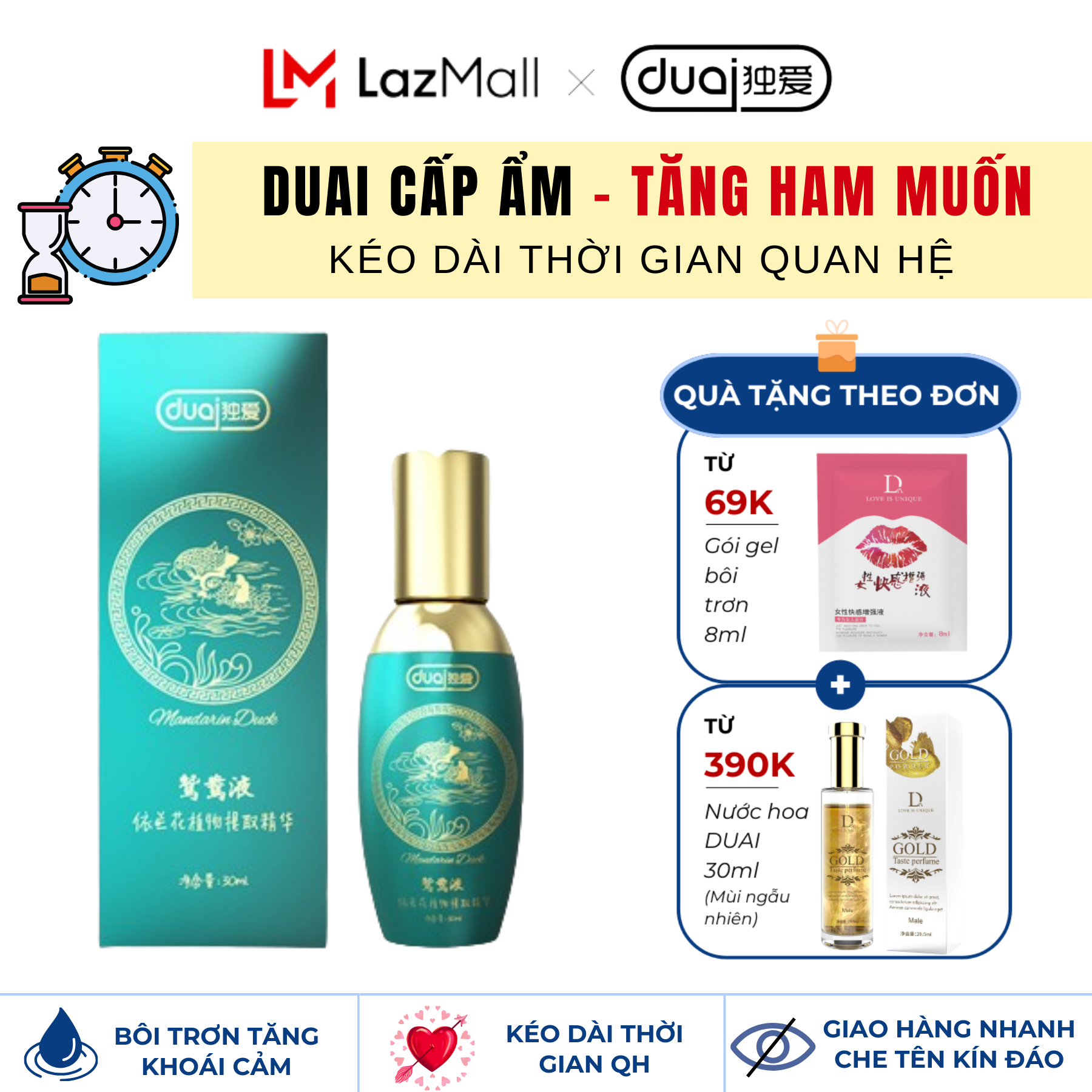 Gel bôi trơn kích thích DUAI cấp ẩm siêu mướt tăng ham muốn khoái cảm, kéo dài thời gian quan hệ cho cuộc yêu mượt mà, trơn chu
