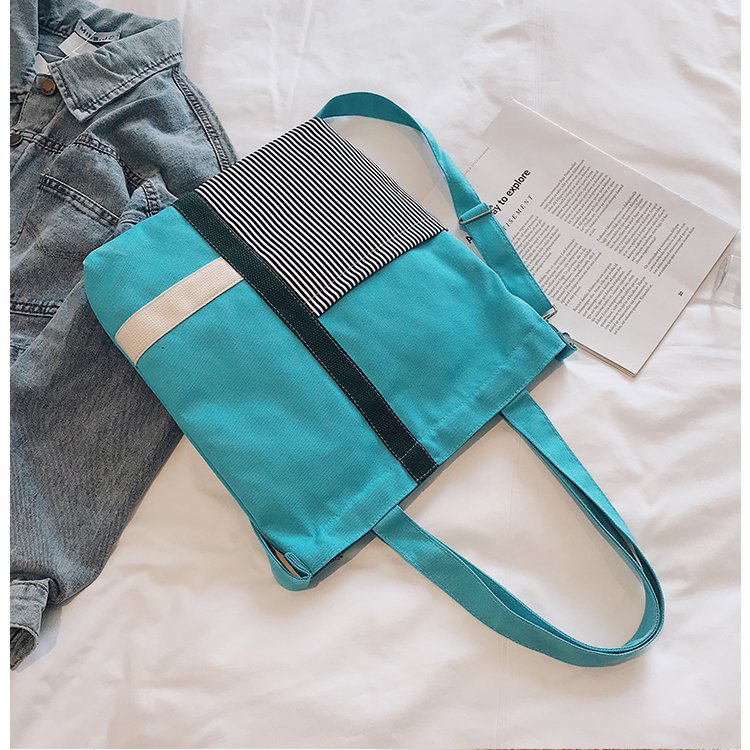 Túi tote vải canvas phối sọc hàng QC
