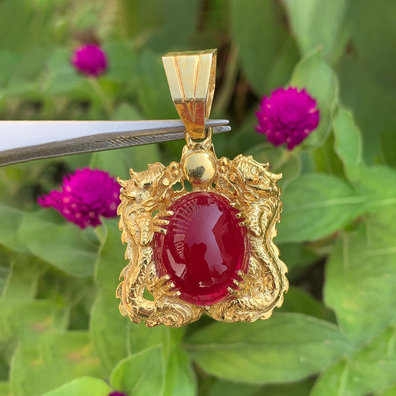 Mặt dây chuyền nam đá ruby tự nhiên khai tuyen bạc phủ vàng 18k nf002