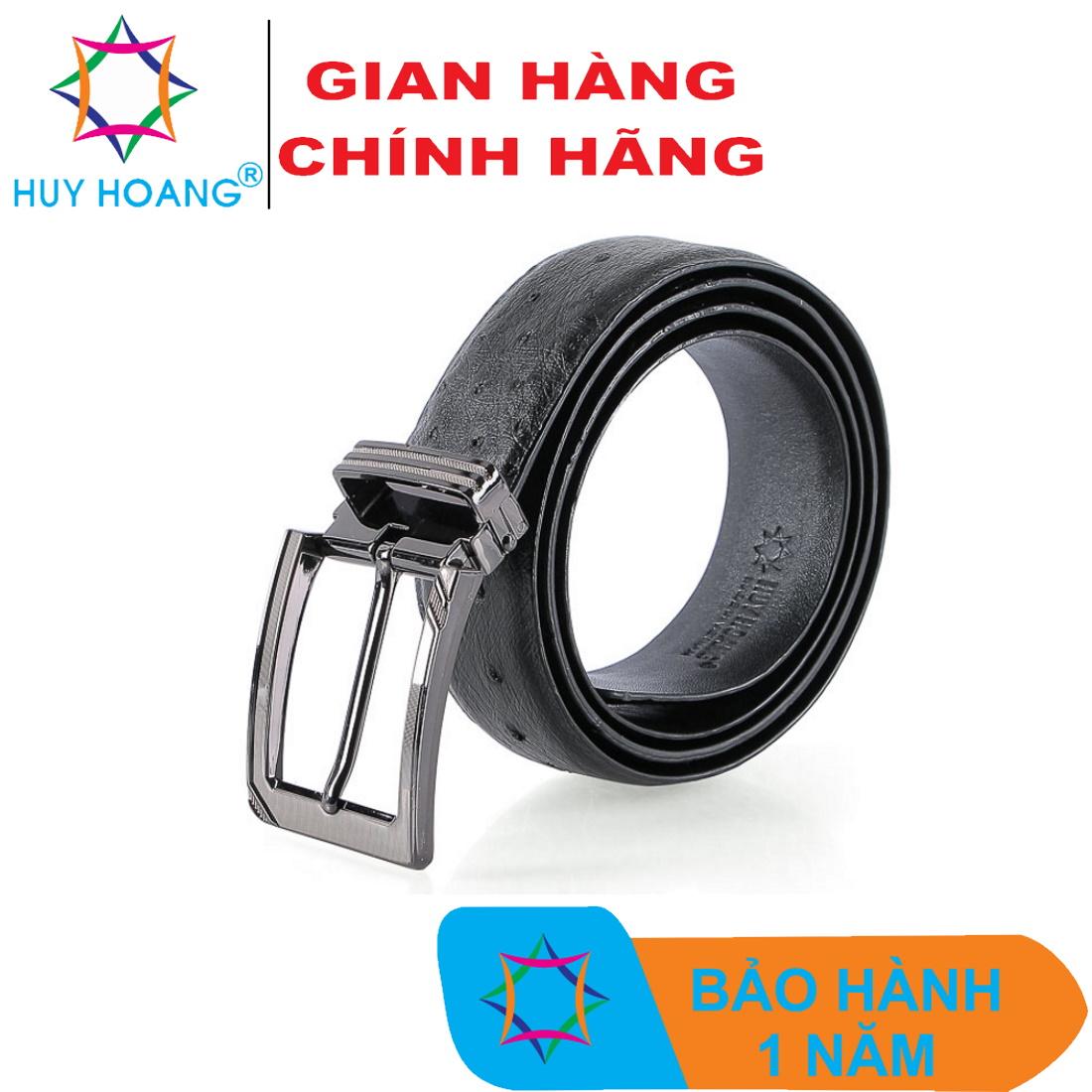 Thắt lưng nam da đà điểu da hột đầu kim màu đen HK4448