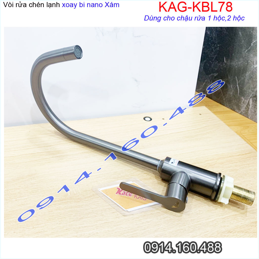 [HCM]Vòi bếp lạnh KAG-KBL78 cao 33cm cần cong xoay 180 độ màu xám ghi, vòi chậu chén bát Roxanee không gỉ séc xả nước mạnh chất lượng tốt sử dụng siêu bền