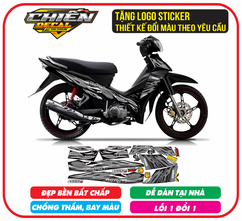 Tem rời sirius rc mẫu tem lửa đen bạc - tem lửa chế sirius rc 110cc- 50cc (tem 3 lớp)