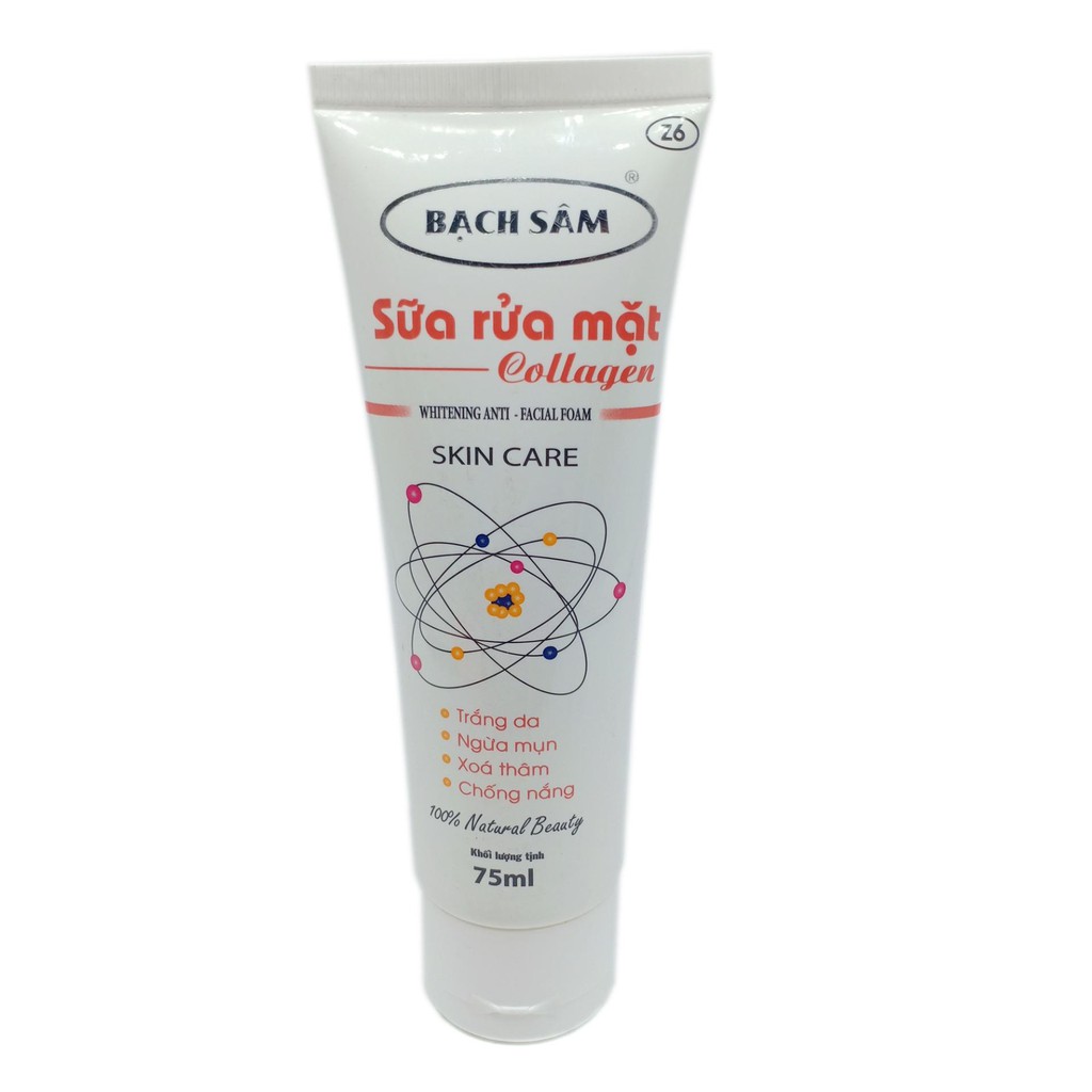 Sữa rửa mặt trắng da ngừa mụn xóa thâm chống nắng tinh chất Collagen sữa rửa mặt trắng da BẠCH SÂM 75ml