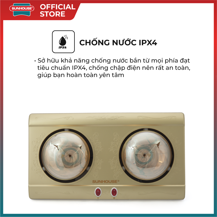 Đèn sưởi phòng tắm Sunhouse SHD3812 - Chống nước IPX4 -Công tắc độc lập dễ dàng điều chỉnh nhiệt độ, tiết kiệm điện năng -Công nghệ sưởi Halogen - Hình ảnh 2