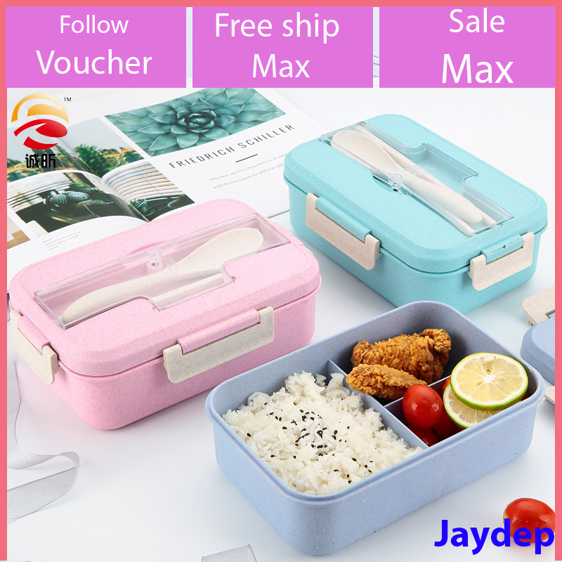 [Hoàn Tiền 15%]Hộp Đựng Cơm Lúa Mạch 3 ngăn, hộp cơm văn phòng (Tặng Kèm Thìa Đũa Lúa Mạch) Jaydep V198