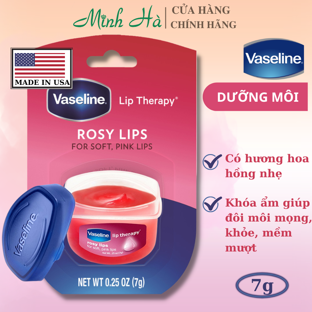 Dưỡng môi hồng và mềm Vaseline Lip Therapy 7g dưỡng ẩm cho môi và làm hồng môi