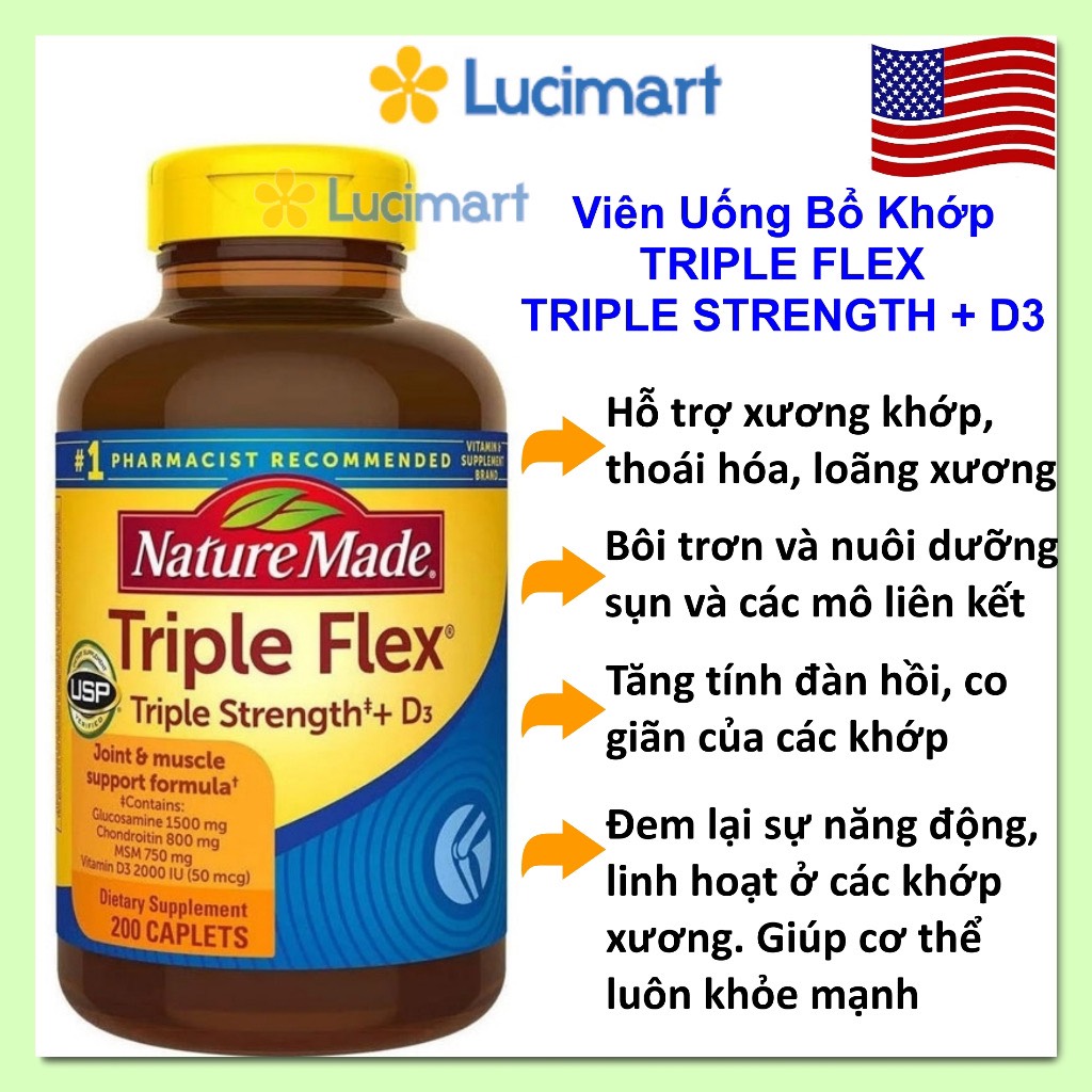 [HCM]Viên uống bổ khớp Triple Flex Triple Strength +D3 Nature Made 200 viên nang [Hàng Mỹ]
