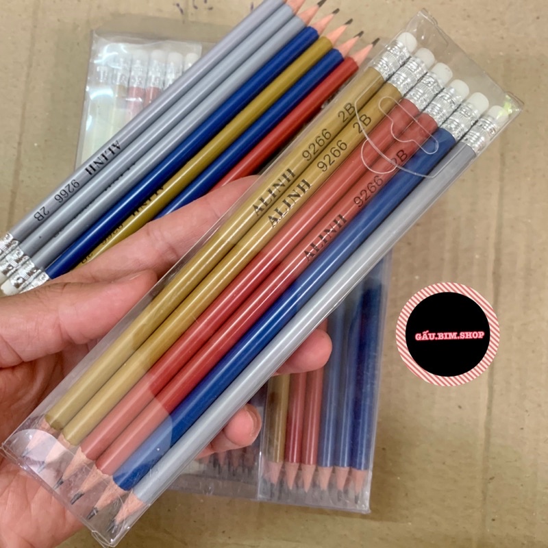 [Giá Sỉ] Búi chì gỗ 2B Alinh (Hộp mica 12 chiếc)